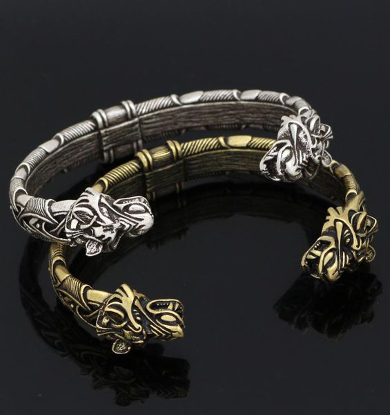 

pin new viking dragon bracelet men double head dragon open wristband bracelets2725207, Golden;silver