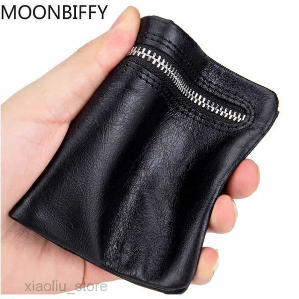 

money clips mini purse for men and women handmade soft ultra-thin wallet first layer leather wallets short zipper buckle card holder unisexh, Black