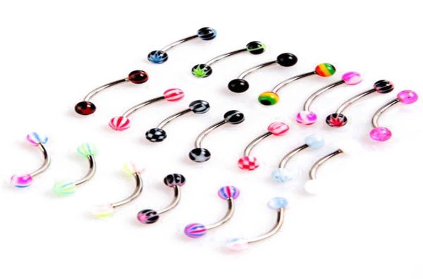 

20pcs colorful stainless steel ball barbell curved eyebrow rings bars tragus piercing2900469, Silver