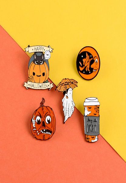 

halloween pumpkin cute small funny enamel brooches pins for women girl men christmas gift demin shirt decor brooch pin metal kawai6016389, Gray