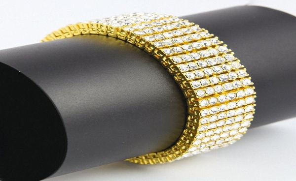 

fashion mens 6 row gold black silver iced out hip hop bracelet simulated diamonds bling bling jewelry high promotion er9q8284447, Golden;silver