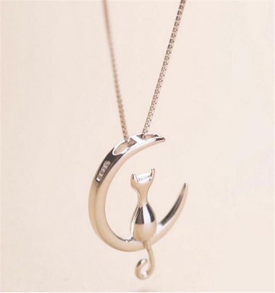 

fashion cat moon pendant necklace charm silver gold color link chain necklace for pet lucky jewelry for women gift shellhard ga3086129608