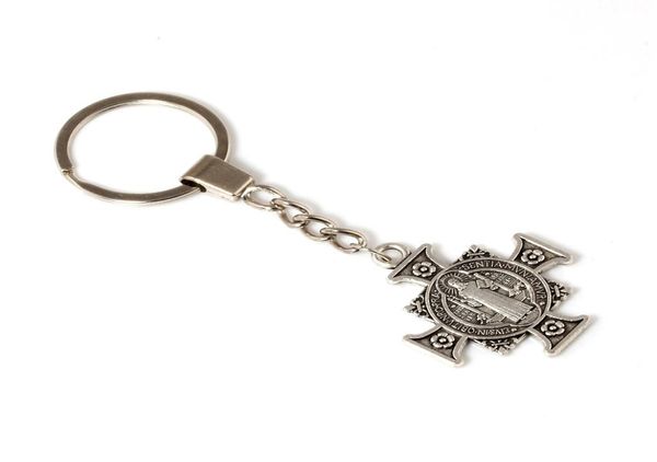 

15pcs keychain saint benedict cross medal charms pendants key ring travel protection diy accessories a517f9213375, Silver