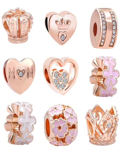 

moq 20pcs rose gold crown mom flower bead charms fit original bracelet jewelry diy j0136806156, Bronze;silver