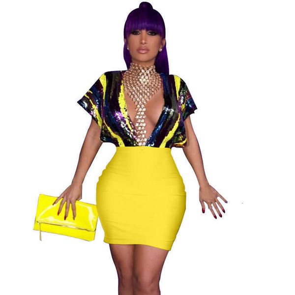 

celebrity party sequin dress women plus size deep v neck elegant bandage bodycon dress summer runway mini club dress short t200521, Black;gray