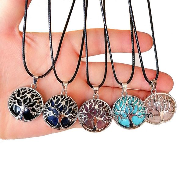 

natrual stone tree of life pendant necklace healing amulet chakra healing birthstone necklaces for women nice family jewelry gift1948940, Silver