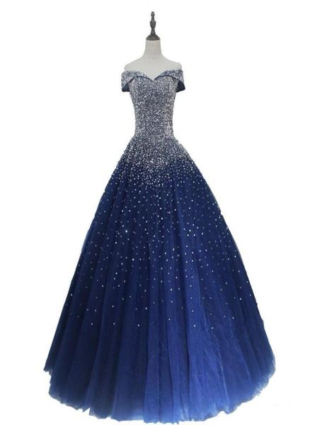 

navy blue ball gown quinceanera dresses 2020 off shoulder lace-up back beading princess puffy prom party gowns sweet 16 birthday dress872426, Blue;red