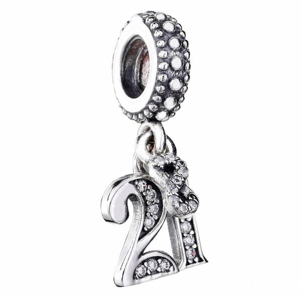 

new 100 real 925 sterling silver 21 years of love infinity pave crystal pendant beads for women gift fits european bracelets diy 3992828, Black