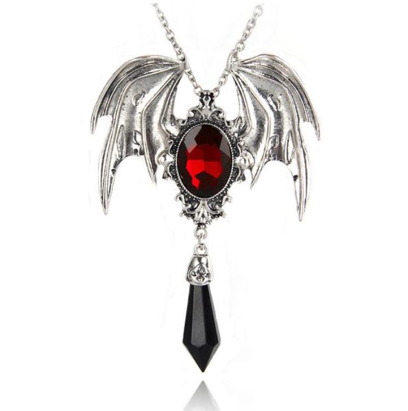 

vintage victorian bat wing gothic crystal pendant necklace sweater chain jewelry halloween gift for teen women men necklaces9232642, Silver
