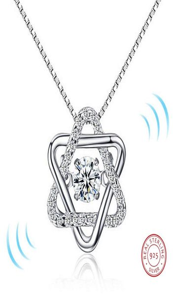 

2018 s925 silver classic rotate dancing cz stone silver hexagram pendant necklace for women girl fashion jewelry gift for love3905564