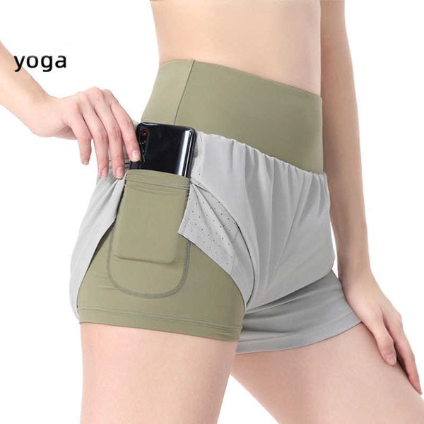 

women's wear al sports shorts fake two-piece yoga pants anti-slip breathable high waist running slit color running pants