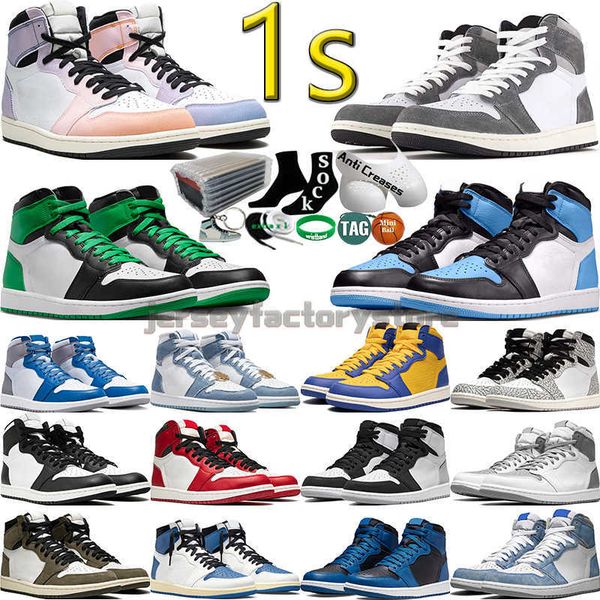 

with box high 1 1s men basketball shoes women skyline mocha lucky green university blue ture unc washed pink black white cement mens womens