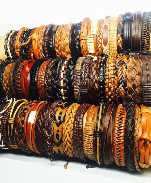 

whole 100pcslot assorted handmade leather cuff bracelets for men women biker fashion jewelry brand new blackbrown c2385353376, White