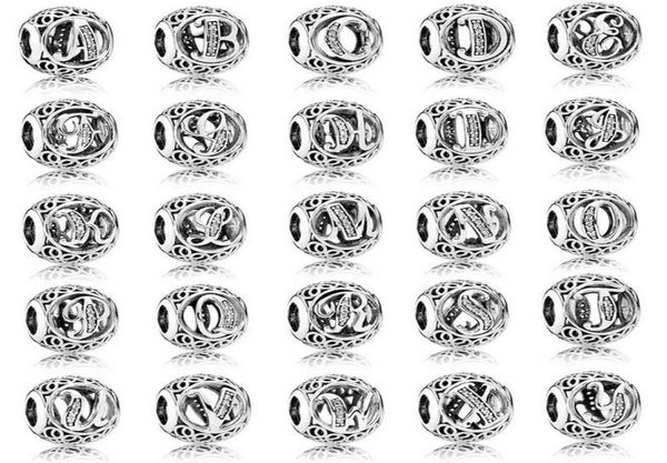 

100 925 sterling silver european charms vintage az letter charm fit for pandora style bracelets diy loose charm2575206, Black