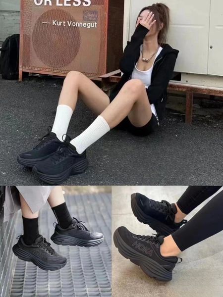 

hoka running shoes hokas bondi 8 clifton lifestyle shock absorption mens womens jogging walking sneakers carbon black triple white designer
