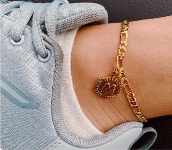 

personalized hexagon alphabet leg bracelets for women foot jewelry stainless steel foot chains friendship gifts initial anklet cha9392506, Red;blue