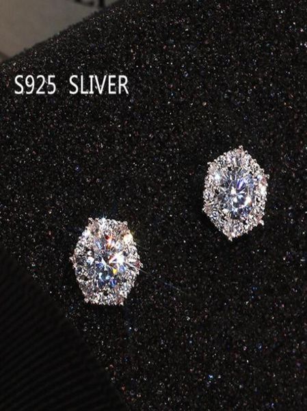 

real s925 sterling stud earrings simple fashion women wedding bridal jewelry round cut white z cz diamond gemstones party gift7466704, Golden;silver