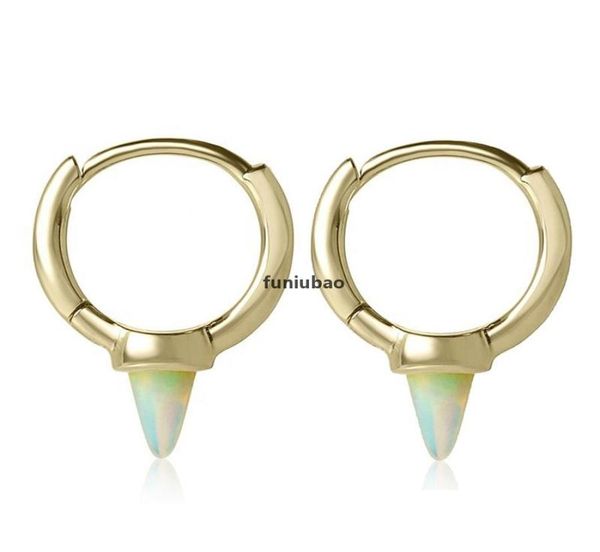 

jh 925 sterling silver vermeil jewelry mini small huggie hoop with opal turquoises spike earring for women cx2008016591593, Golden;silver