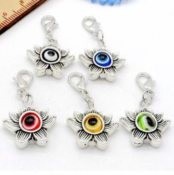 

100pcs mixed flower evil eye charms lobster clasp dangle charms for jewelry making findings new3441599, Bronze;silver