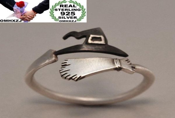 

omhxzj whole european band rings fashion woman man party wedding gift silver witch hat broom open 925 sterling silver ring rr29765665