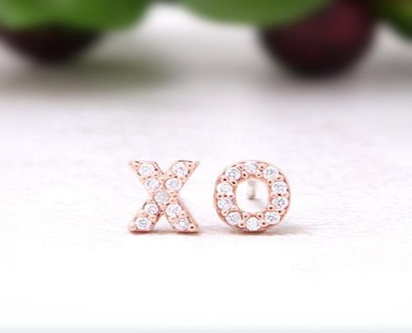 

fashion letter xo with rhinestones ear studs gold silver rose three color optional suitable for men and women7350071, Golden;silver