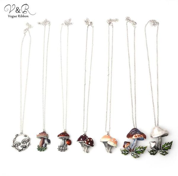 

fashion silver plated link chain necklace with cute enamel mushroom pendent necklace for women charm6224055