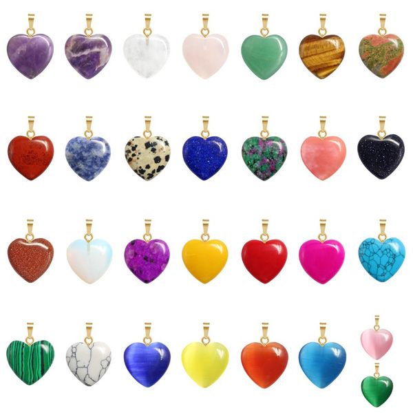 

20mm natural crystal stone pendant cute heart shaped gold women amehtysts opal choker charms diy necklace earrings jewelry making wholesale, Bronze;silver