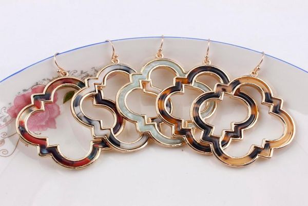 

vintage gold trendy morocco frame acetate leopard earrings for women acrylic resin quatrefoil magnolia leather frame drop statemen6173127, Silver