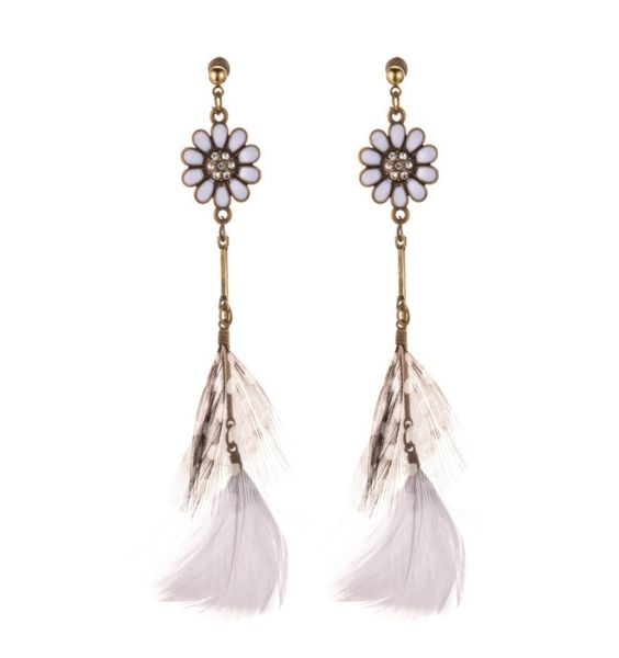 

supply sun flower feather earrings female european and american retro long exotic wind earrings3812959, Silver