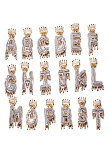 

custom crown drip initials bubble letters necklaces pendant for men women cubic zircon hip hop jewelry with 20inch rope chain8113068, Silver
