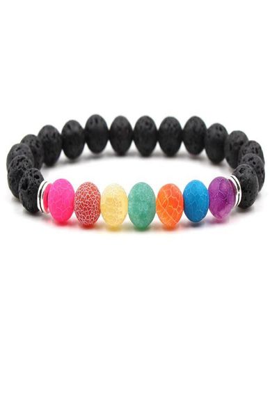 

colourful 8mm natural lava stone beads chakra bracelet volcanic rock stone aromatherapy essential oil diffuser bracelet for women1305867, Black
