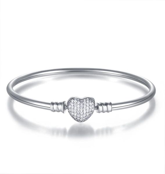 

new authentic 925 sterling silver pave love heart crystal clasp clip basic bracelet bangle fit women diy pan beads charm jewelry4014515, Black
