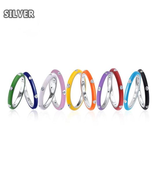 

silver brand ring colorful rainbow enamel eternal stackable fashion wild female wedding banquet jewelry diamond band gift3171032