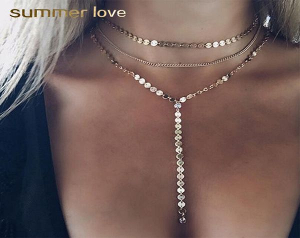 

multilayer sequins long tassel choker necklace accessories for women jewelry layers choker collar women jewelry ship8797193, Silver