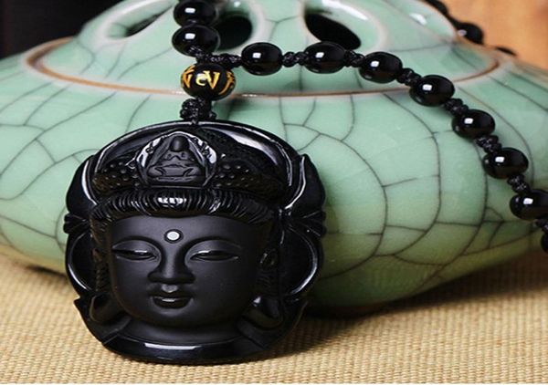

new arrival black stone obsidian buddha pendant necklace lucky beaded chain necklace for woman men2449177