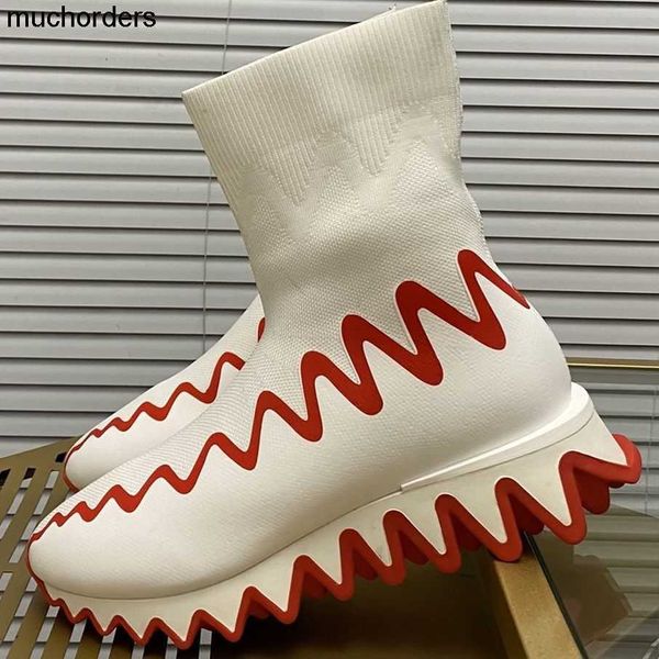 

23 autumn winter new light luxury fashion brand high socks and boots ins sleeve sports casual shoes, Black