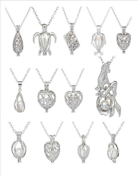 

wish pearl gift 20mm heart cage chokers necklace for women with oyster love pearl pendant chain necklace colar7970372, Silver