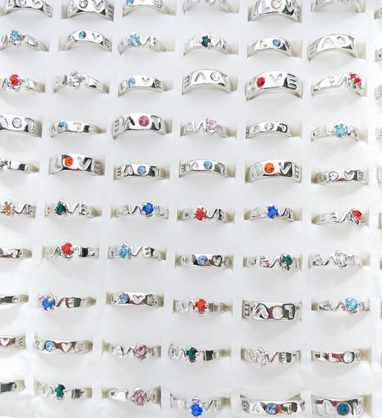 

50ocslot fashion simple band silver plated metal colorful diamond love rings for men women mix style party gifts wedding jewelry 7473700