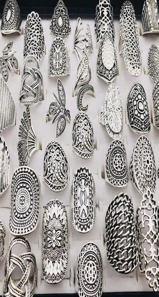 

whole unique vintage carved flower silver plated jewelry rings for women gift party rings mixed styel send random5810641