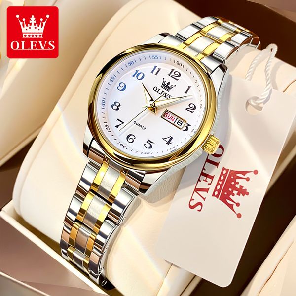 

women's watches olevs women's wrist watch original luxury watches for ladies waterproof stainless steel quartz woman wristwatch go, Slivery;golden