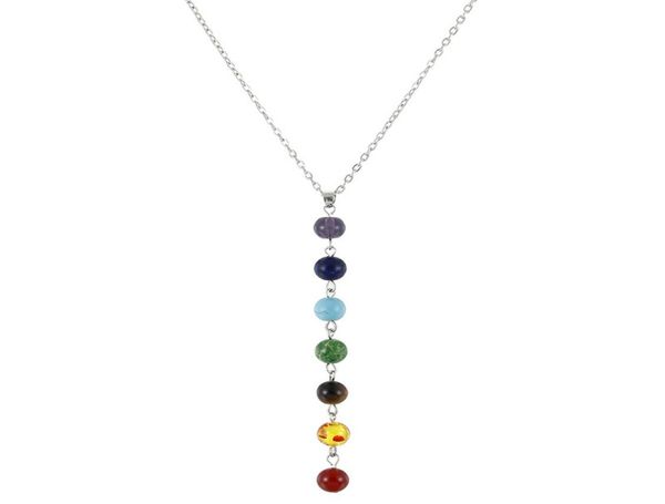 

7 chakra gem stone beads pendant necklace women yoga reiki healing balancing maxi necklaces bijoux femme jewelry 20218598998, Silver