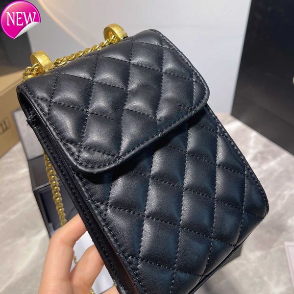 

women's brand designer bags shoulder bags tote new fashion mini flip phone bag solid leather hardware gold chain crossbody bag factory