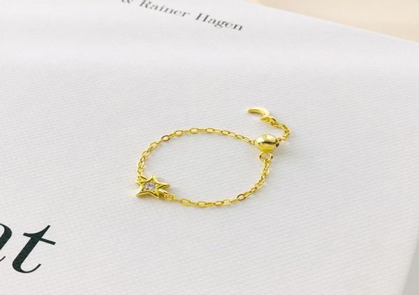 

cluster rings star genuine 925 sterling silver chain adjustable ring chic gonetone jewelry for women hypoallergenic3919700, Golden;silver