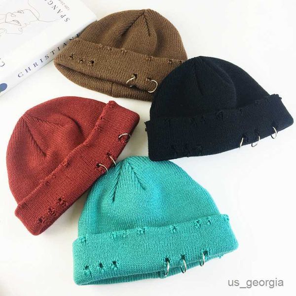 

caps winter harajuku women knitted fashion warm thick hat autumn hip hop hole beanies basic cap r230627, Blue;gray