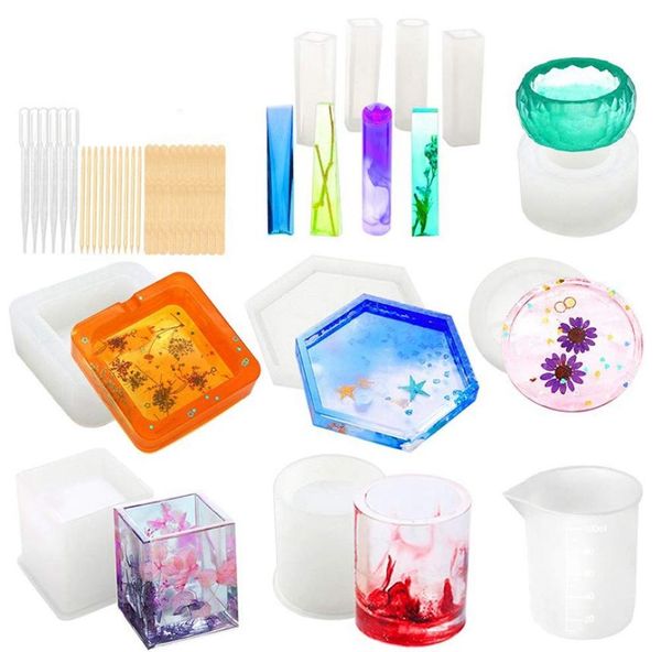 

silicone molds for resin epoxy resin casting art molds for diy cup pen soap candle holder ashtray flower pot pendant cy9049279, Blue;slivery