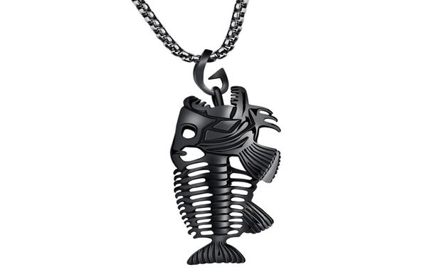 

mens 316l stainless steel fish bone pendant necklace punk style fishbone necklace jewelry with chain vichok9618960, Silver