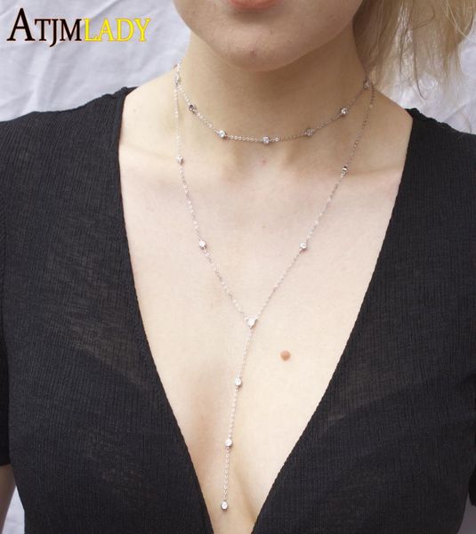 

2019 new women necklace 925 sterling silver chain double layer with aaa cubic zirconia necklace y choker jewelry3876913