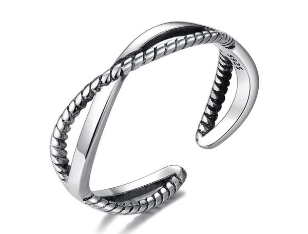 

s925 silver antique band rings fashion crossed adjustable women jewelry6035297