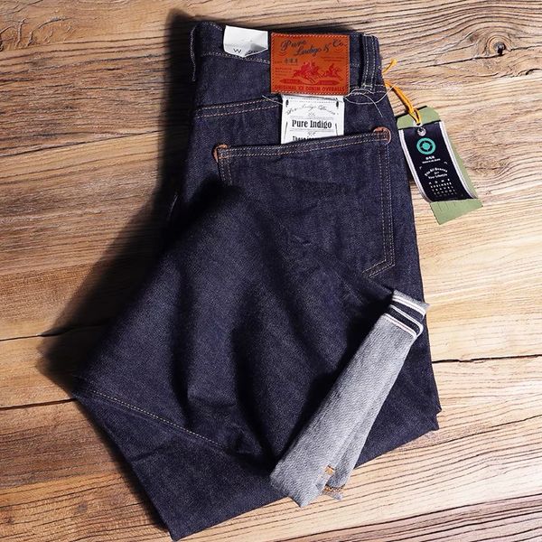 

casual primary color tannin red ear jeans men's desizing indigo loose straight jeans pants tide, Blue
