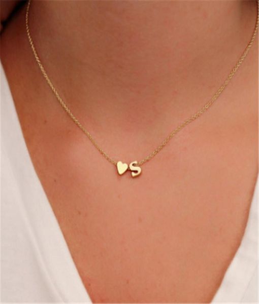 

fashion simple heart initial letter necklaces for women personalized 26 alphabet gold silver pendant choker necklace girls trendy 9025641